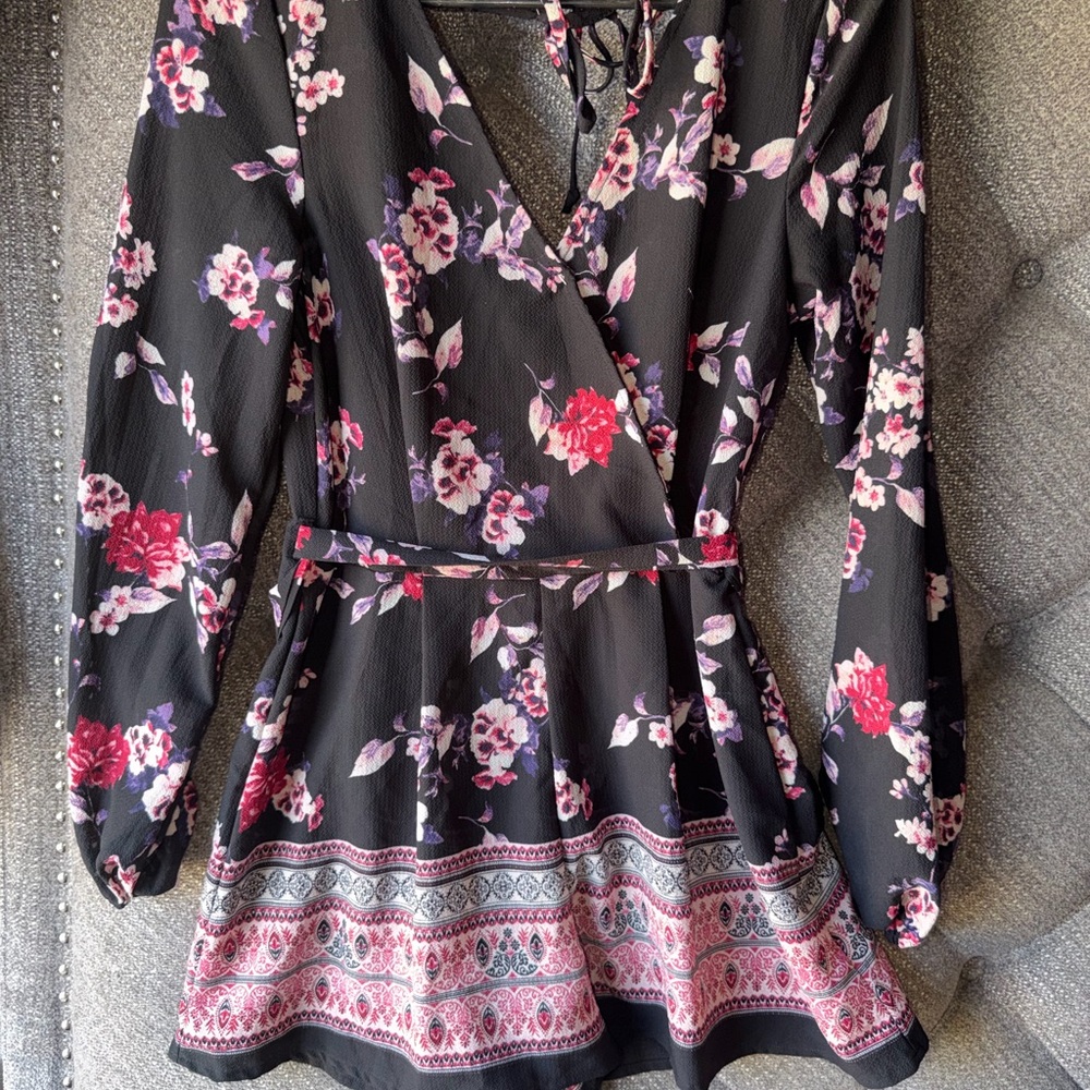 Trixxi Black Dress with Pink and Purple Floral Print